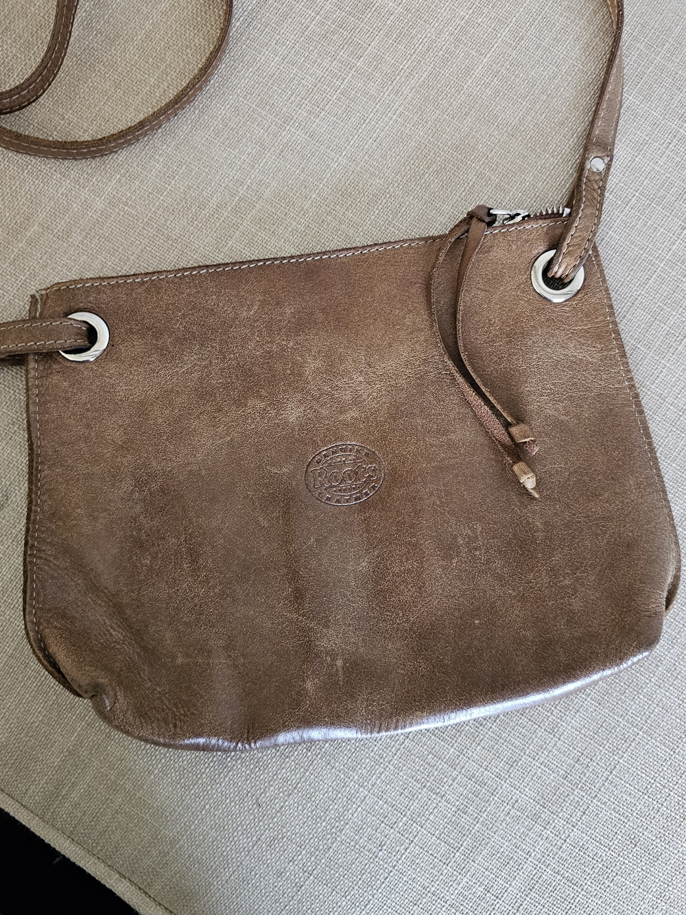 Roots Brown Leather Crossbody Bag